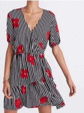 Madewell Bianca Ruffle Wrap Dress Striped Floral Size 2